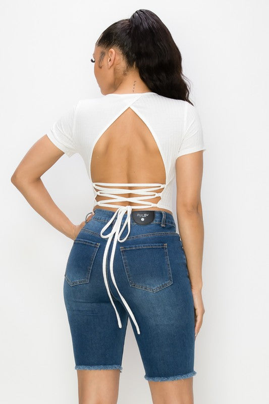 BACK WAIST LACE CROP TOP