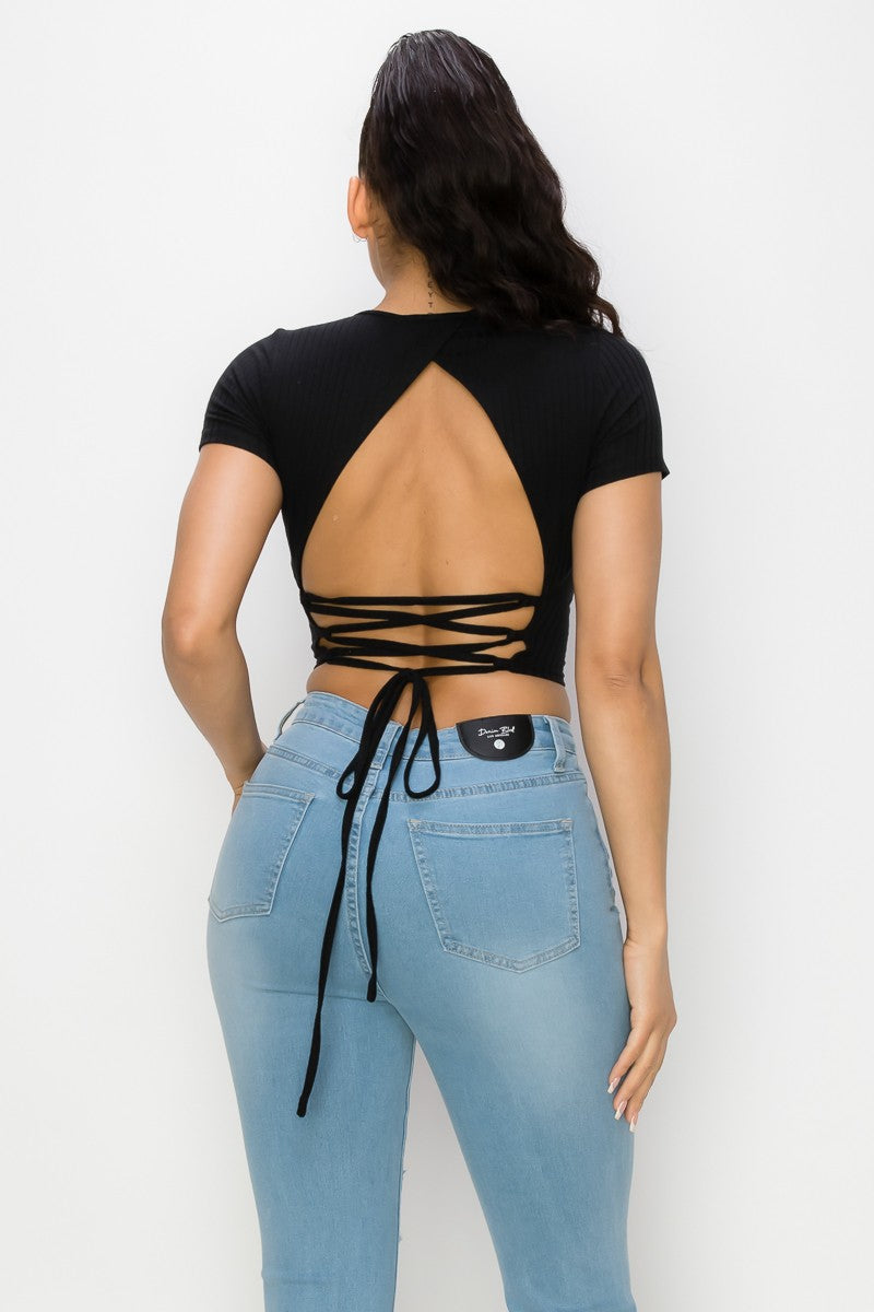 BACK WAIST LACE CROP TOP