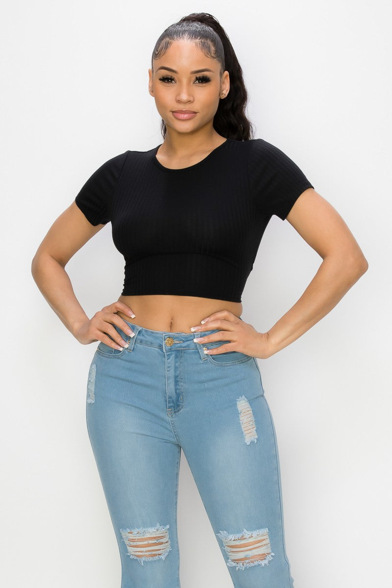 BACK WAIST LACE CROP TOP