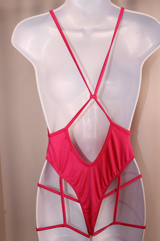 Hot pink One Piece Criss cross back with matching thong