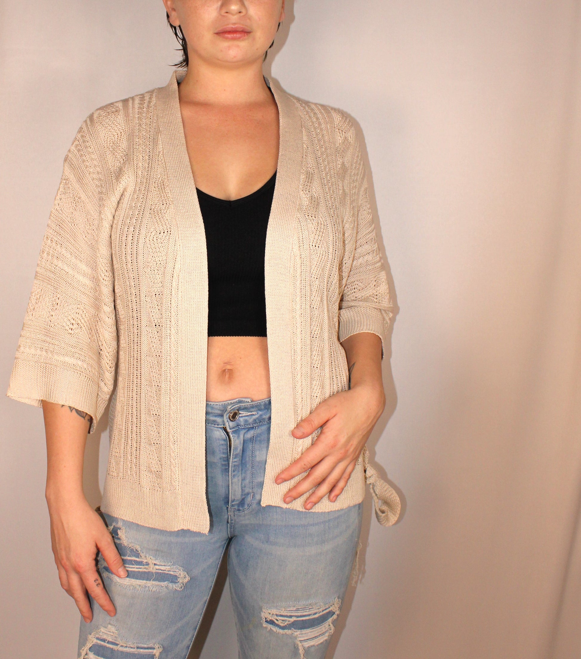 Open Front Tie Sweater Cardigan