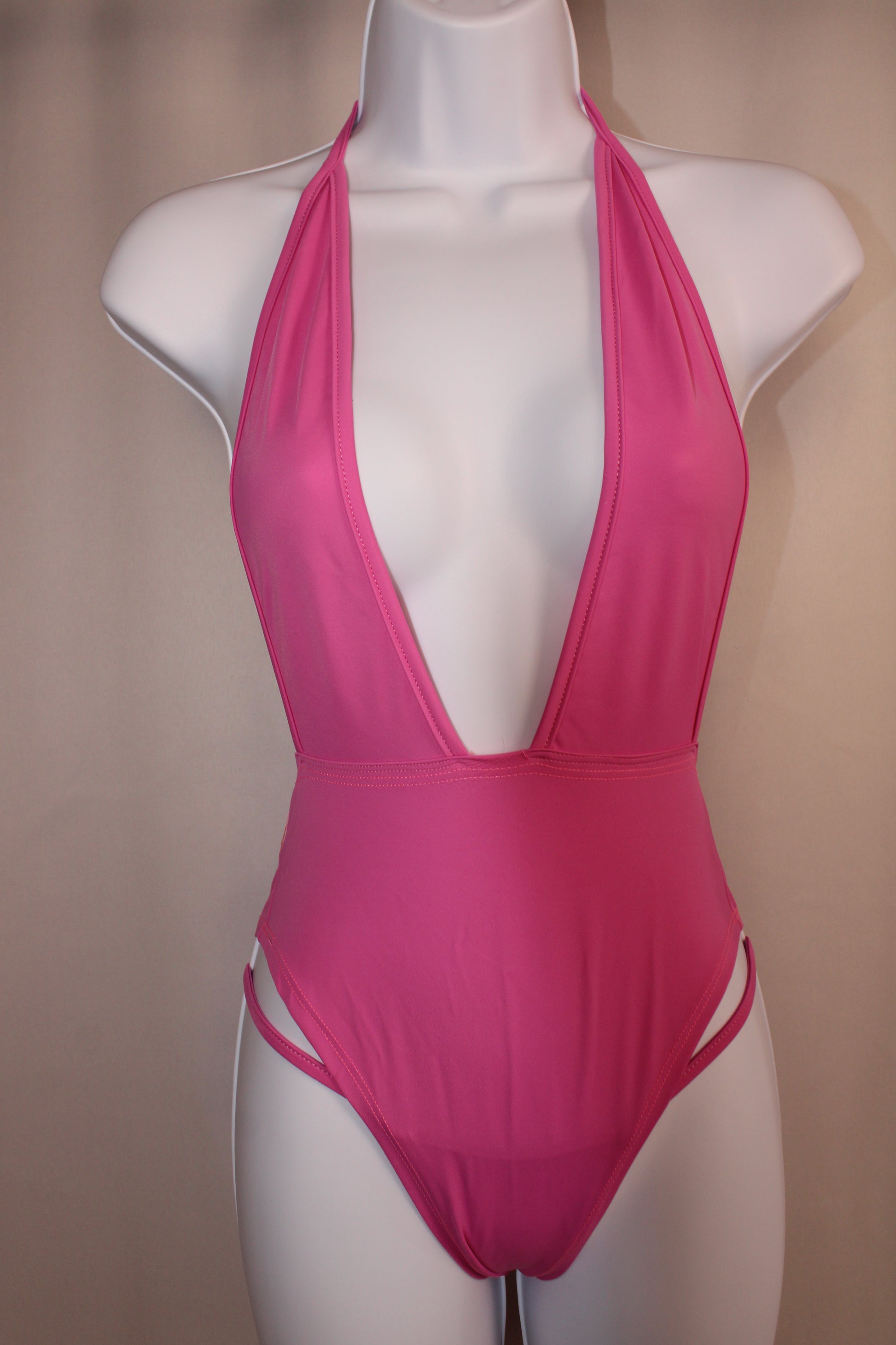 Hot Pink One Piece Dancewear with Matching Thong Tie at the neck