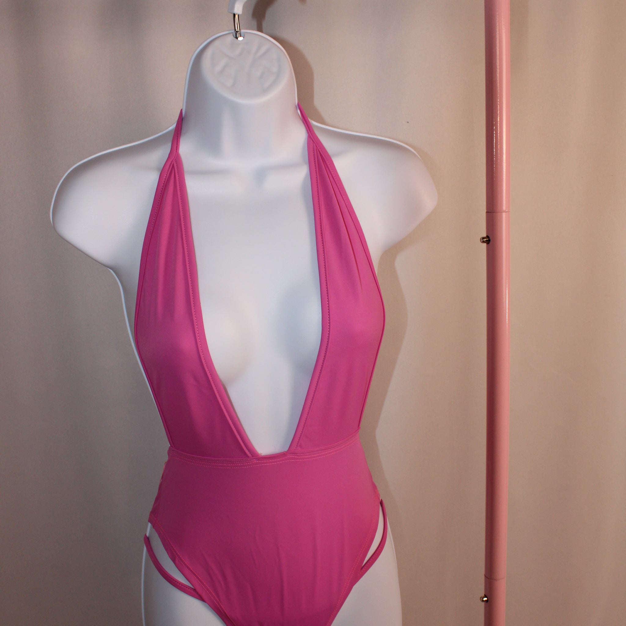 Hot Pink One Piece Dancewear with Matching Thong Tie at the neck