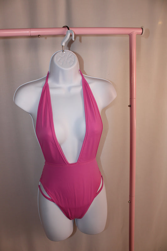 Hot Pink One Piece Dancewear with Matching Thong Tie at the neck