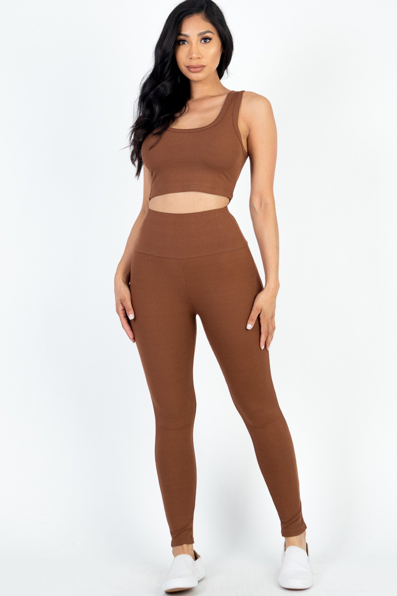 Ribbed Crop Top and Leggings Set