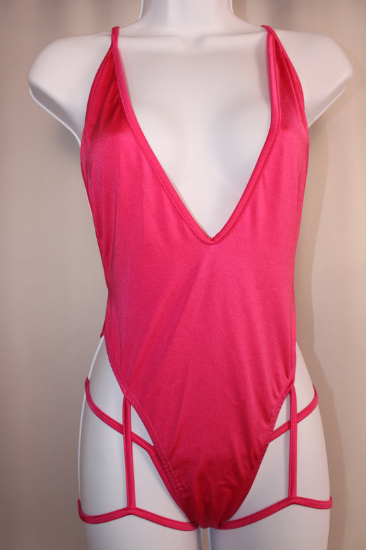 Hot pink One Piece Criss cross back with matching thong